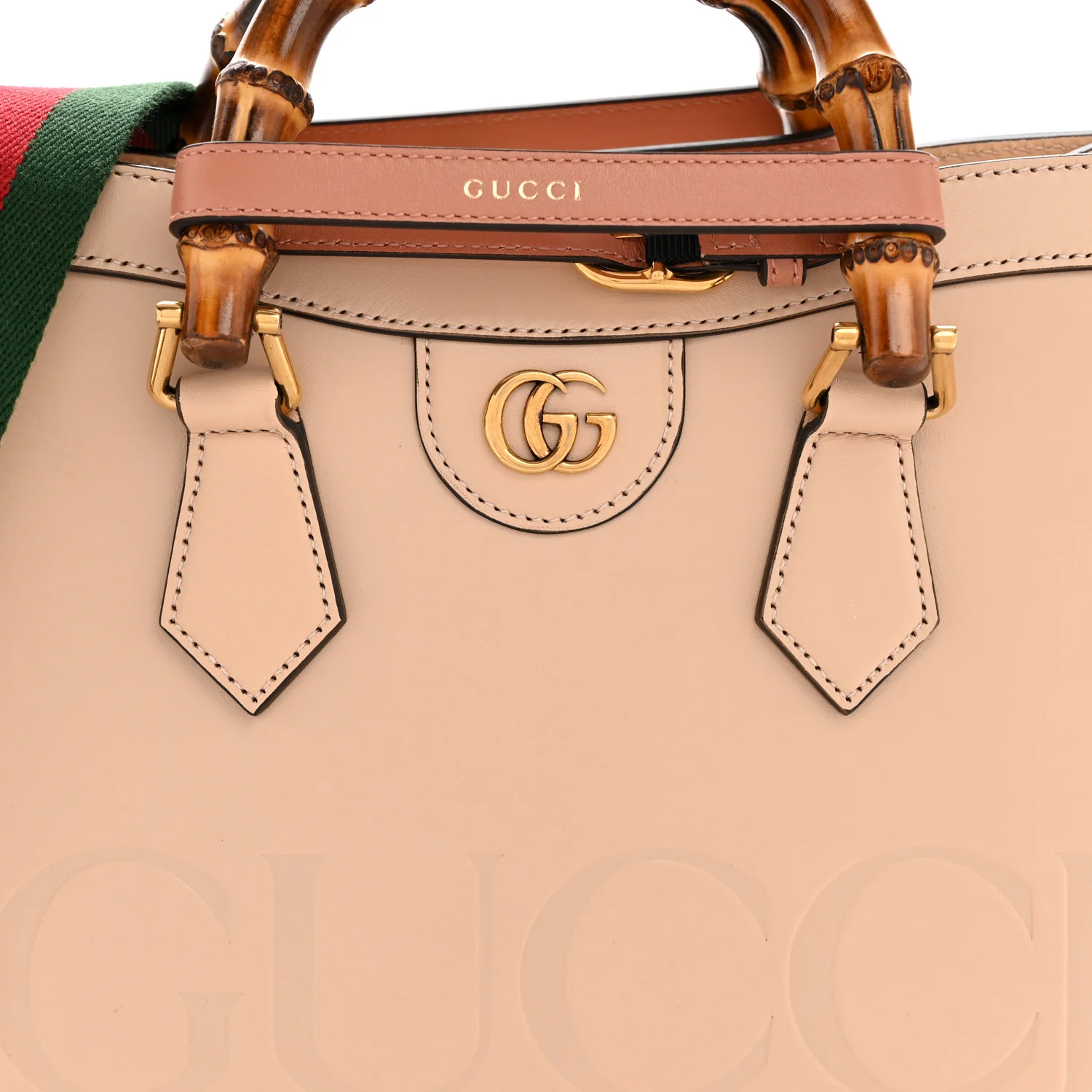 Calfskin Gucci Embossed Small Diana Tote Bag Pink - Top Club