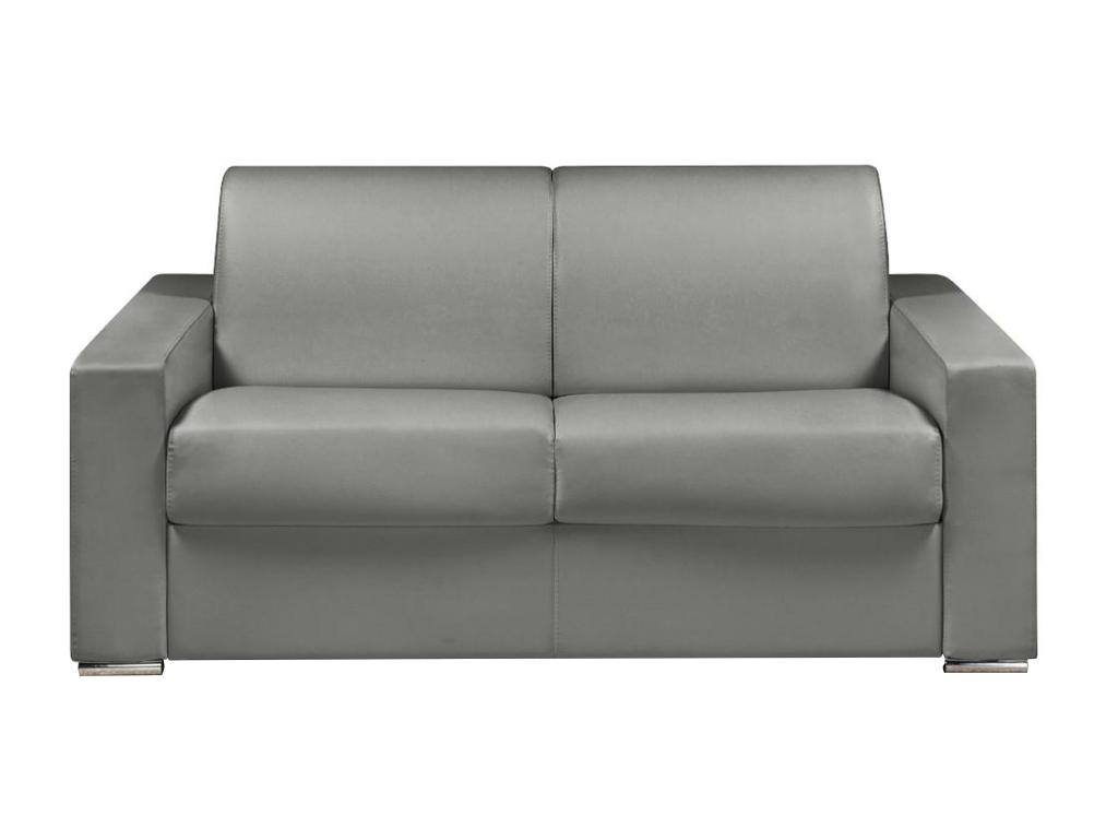 Sofá cama italiano 2 plazas piel sintética CALITO - Gris - Cama 120 cm - Colchón 18 cm