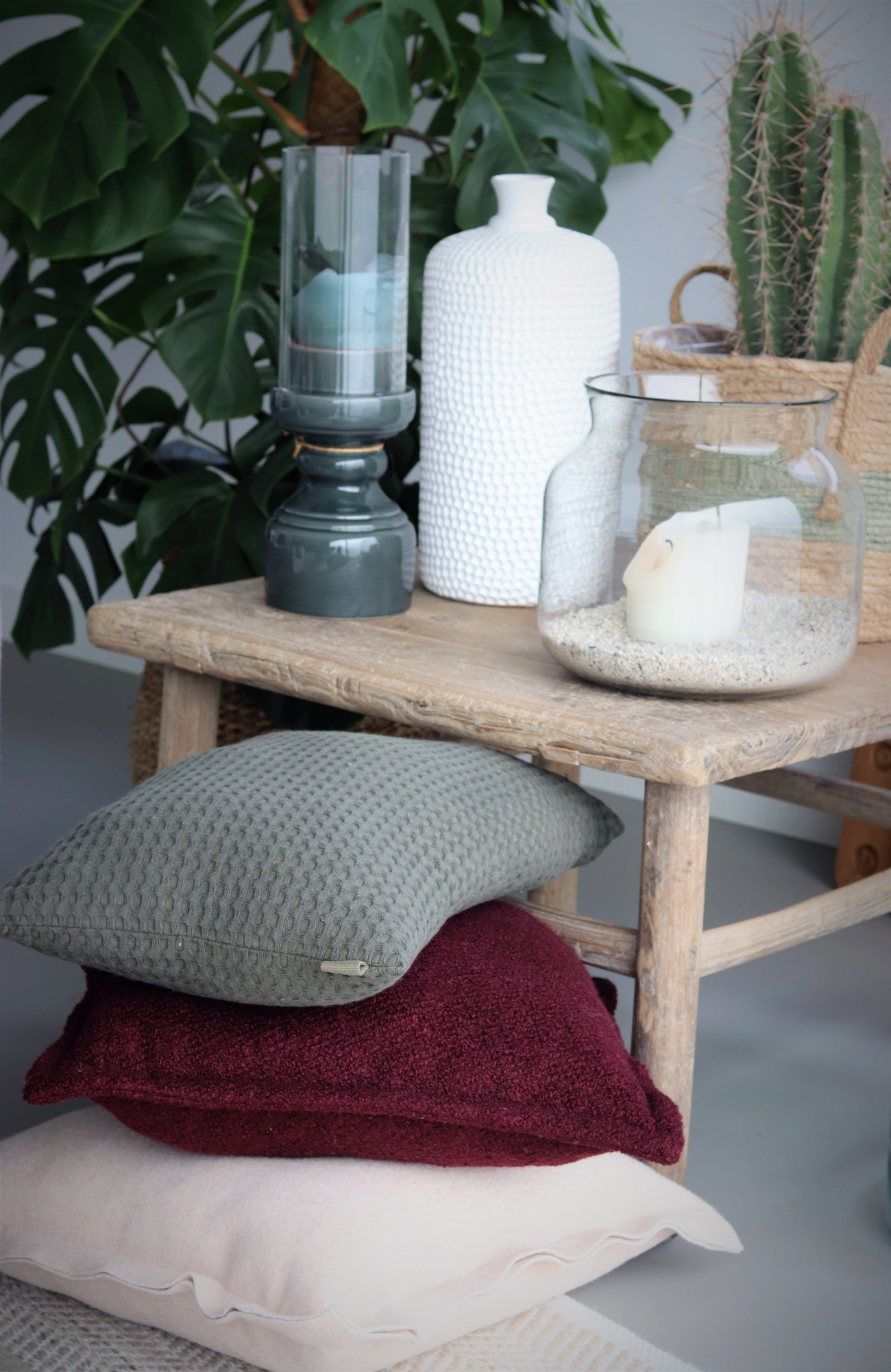Kussen teddy boucle bordeaux 55x55cm