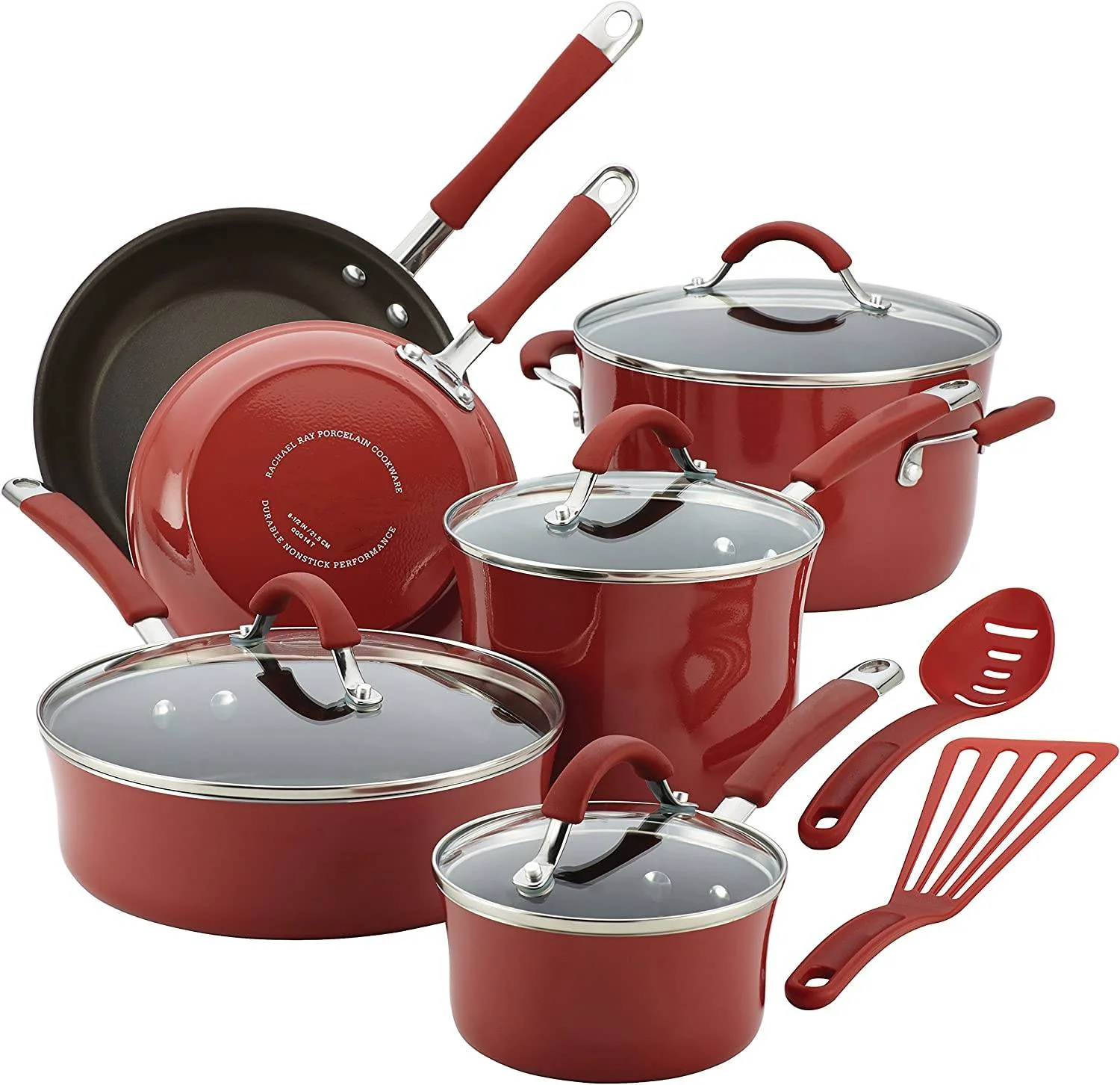 12 Piece Cranberry Red Non-Stick Pots and Pans Cookware Set