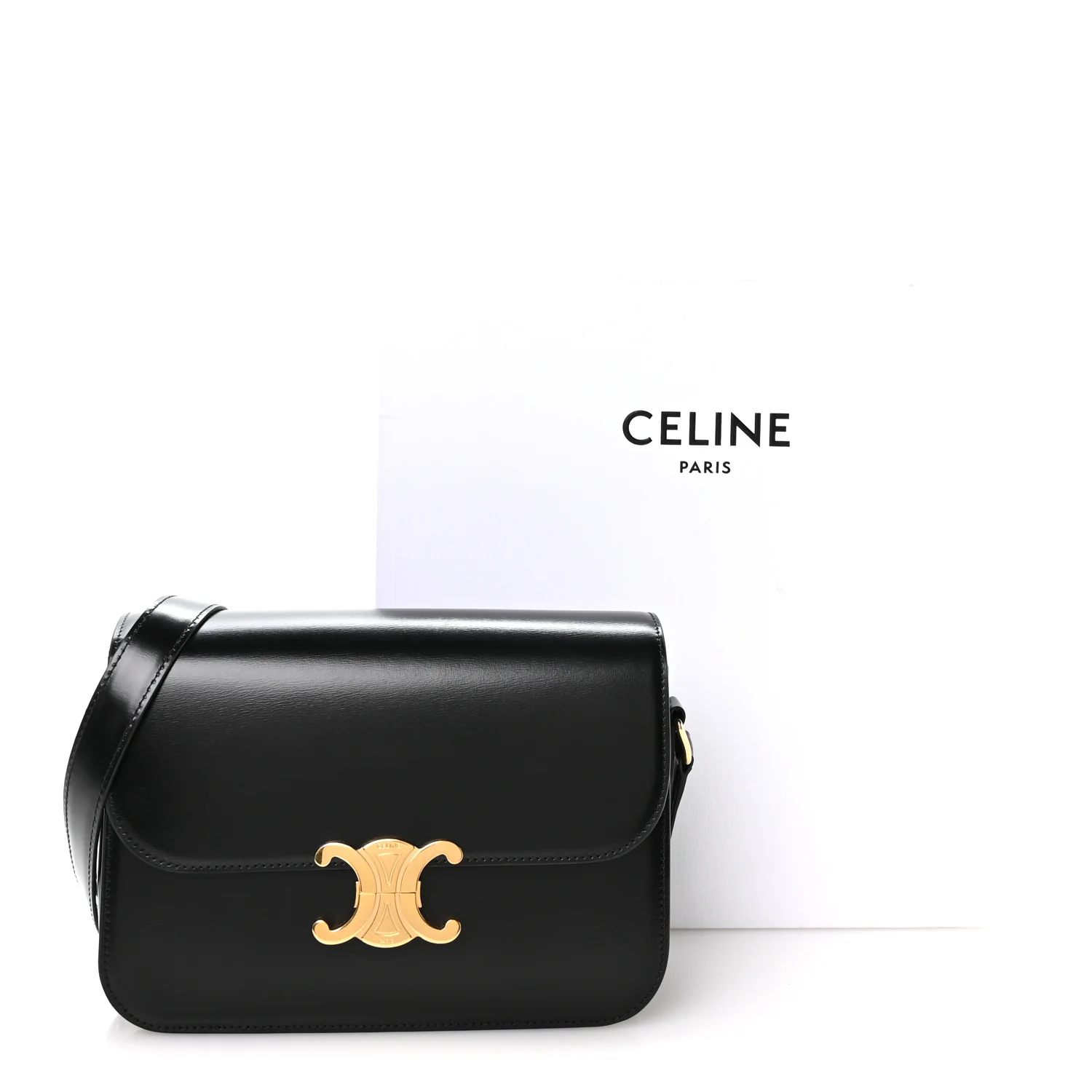 Shiny Calfskin Medium Triomphe Black - Top Club