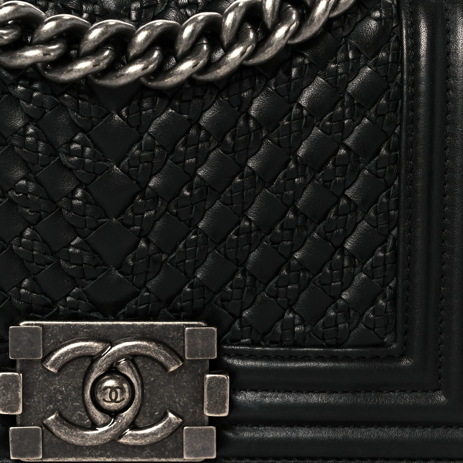 Lambskin Braided Woven Small Boy Flap Black - Top Club