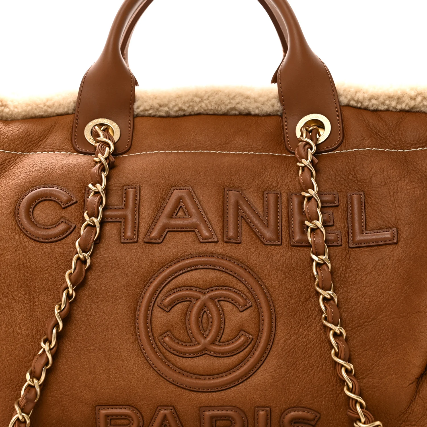 Lambskin Shearling Medium Deauville Tote Brown - Top Club