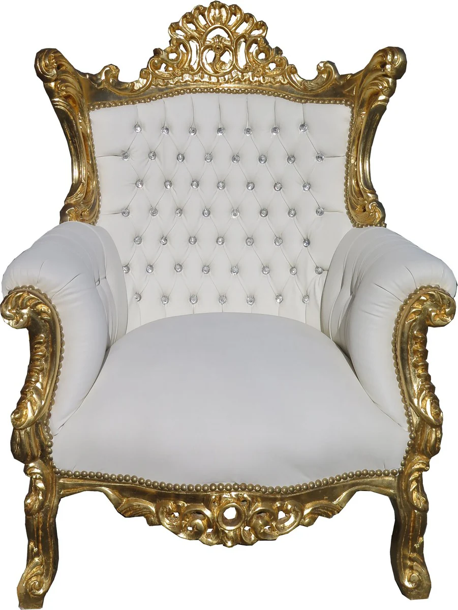 Baroque armchair Al Capone white / gold with bling bling glitter stones