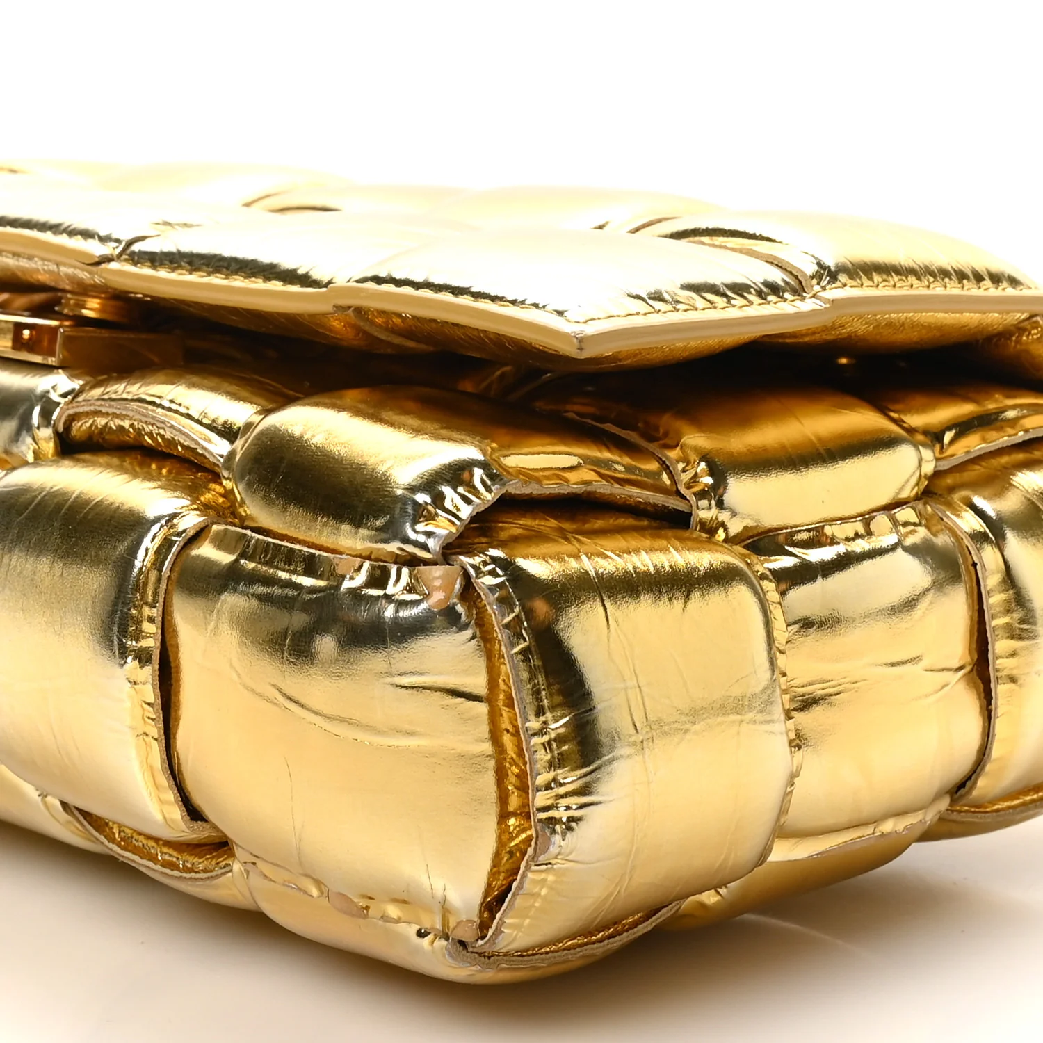 Mirror Lambskin Maxi Intreccio Padded Cassette Crossbody Bag Gold - Top Club