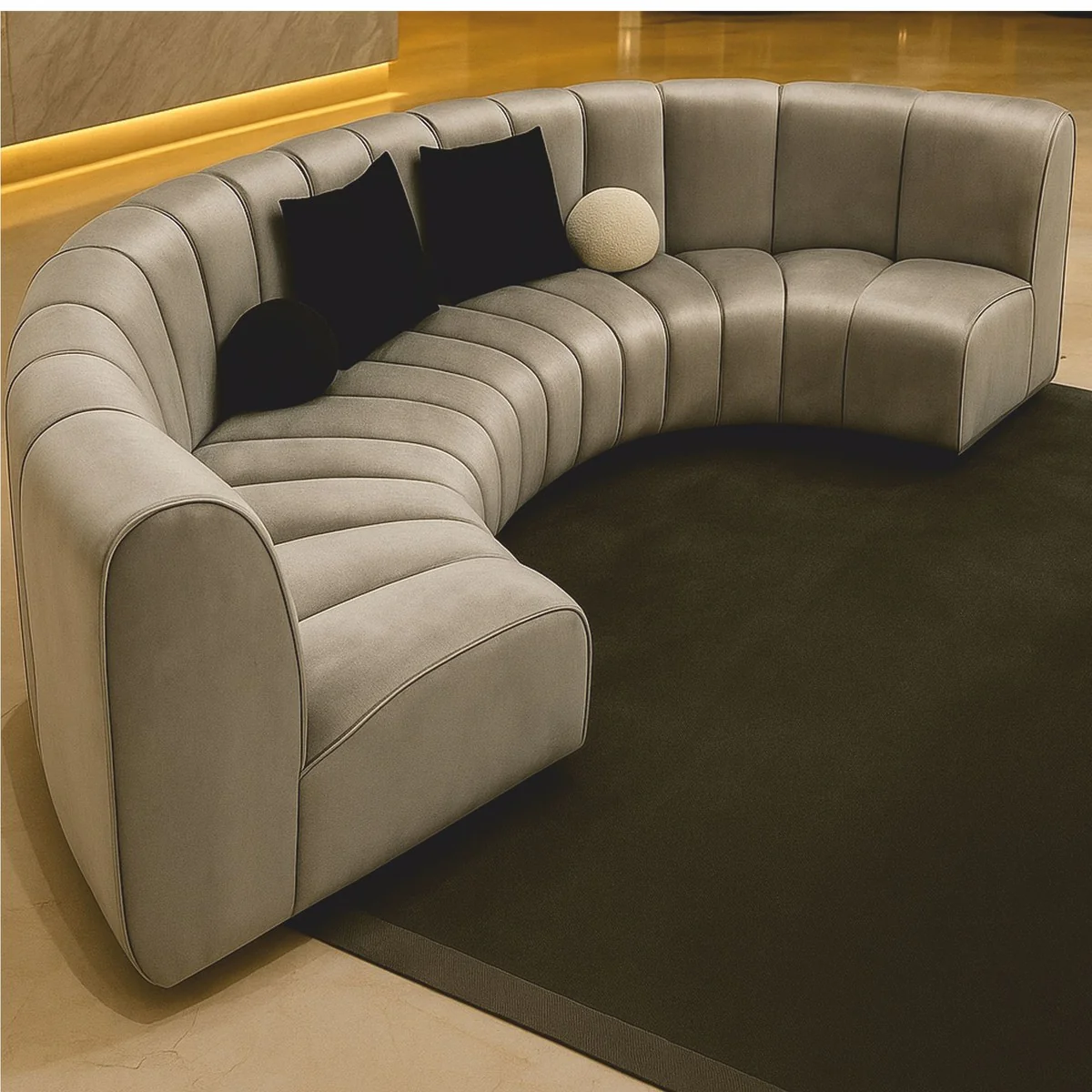 Luxury Sofa Silver 330 cm - Curved Living Room Sofa - Luxury Furniture