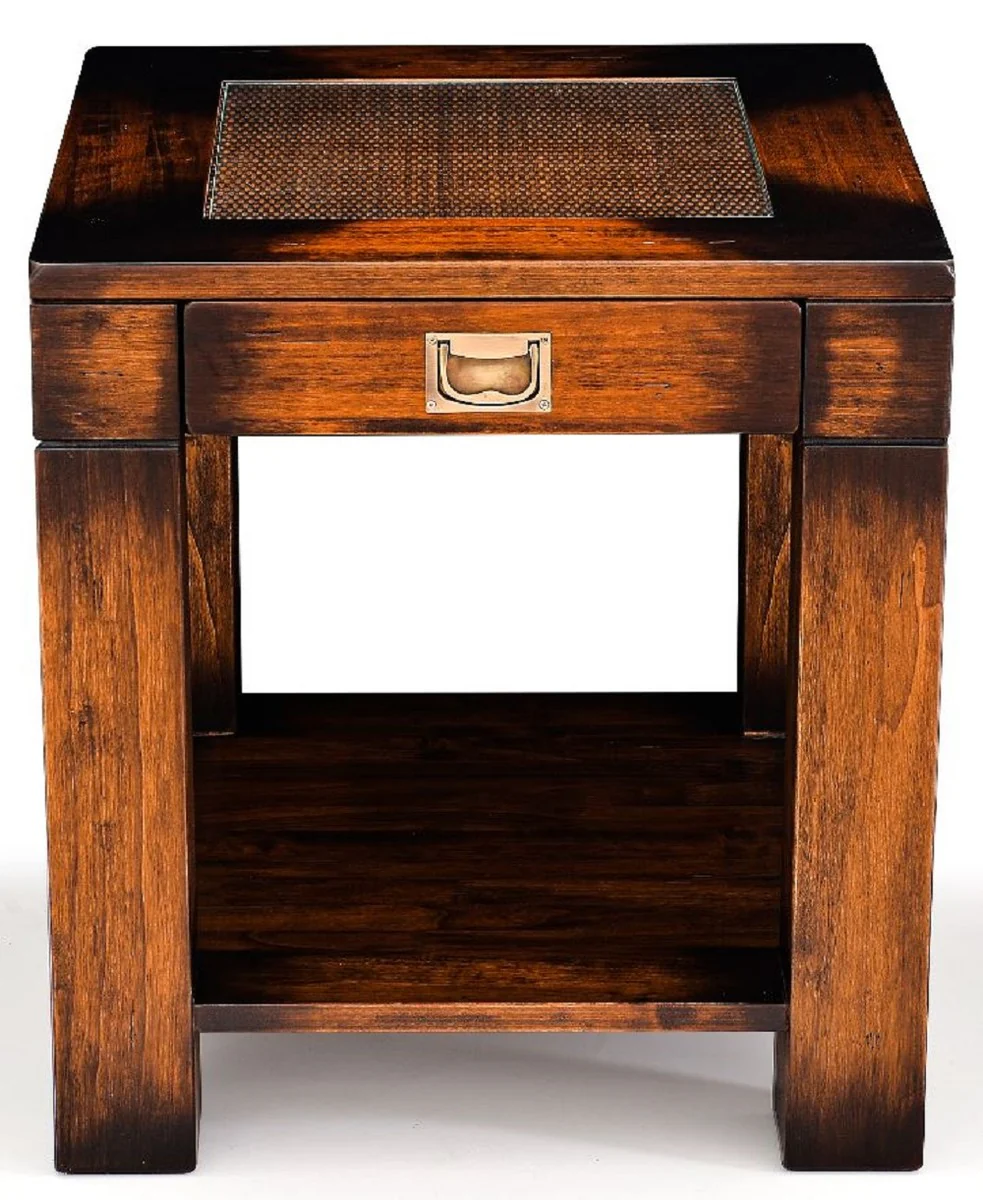Luxury vintage style side table brown 50 x 50 x H. 55 cm - Square bedside table with drawer - Living room furniture - Bedroom furniture - Luxury vintage style furniture