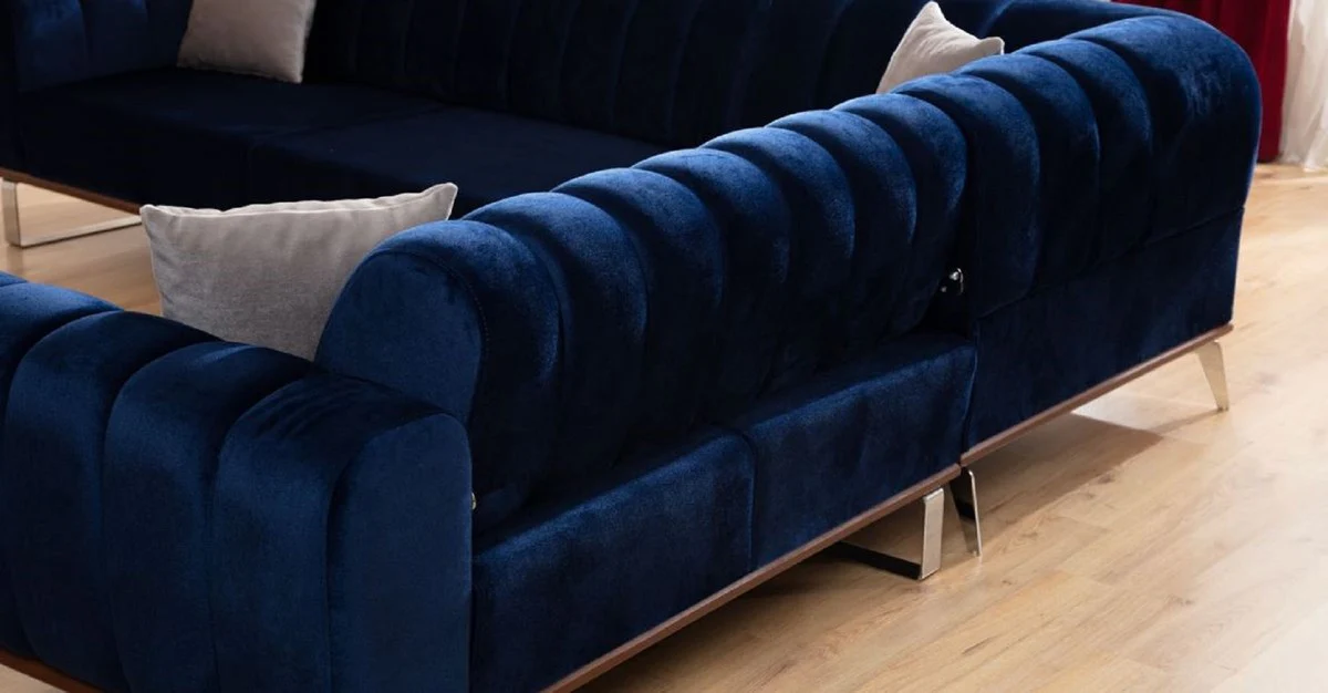 Luxury corner sofa with adjustable backrests blue / brown / silver 320 x 180 x H. 80 cm - living room sofa - living room furniture - luxury furniture - luxury furnishings
