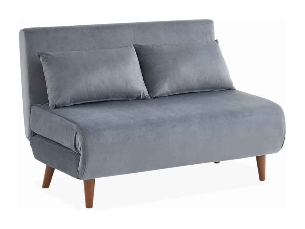Sofá cama con patas de madera, 2 plazas gris oscuro