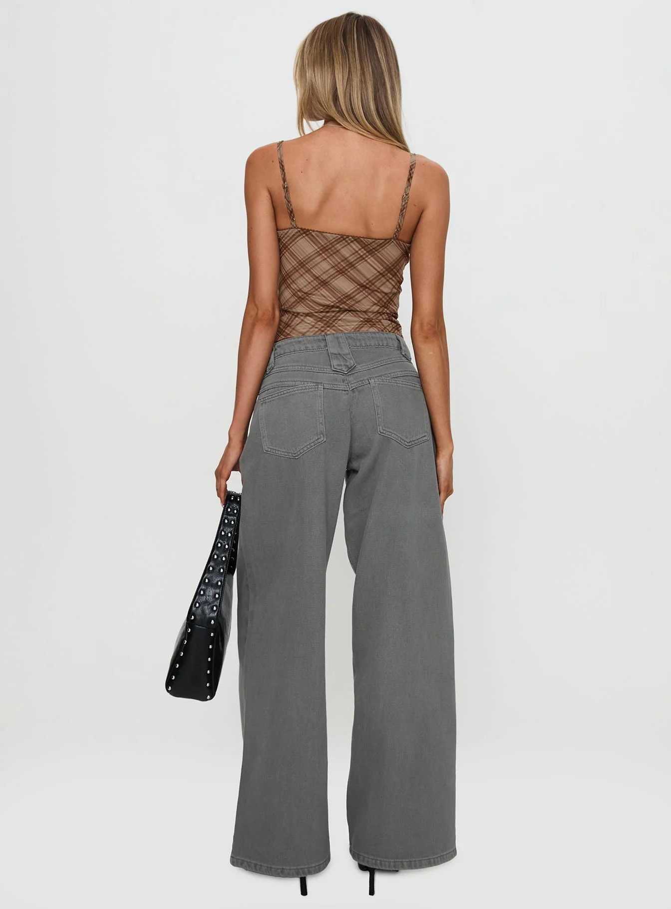 West Side Mid Rise Wide Leg Jeans Grey Wash