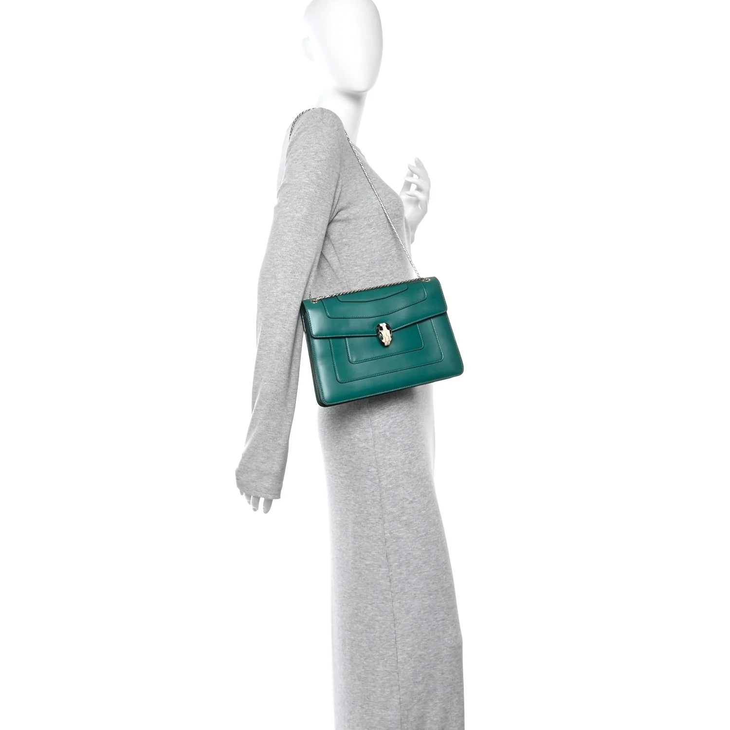 Calfskin Serpenti Forever Snake Strap Crossbody Bag Emerald Green