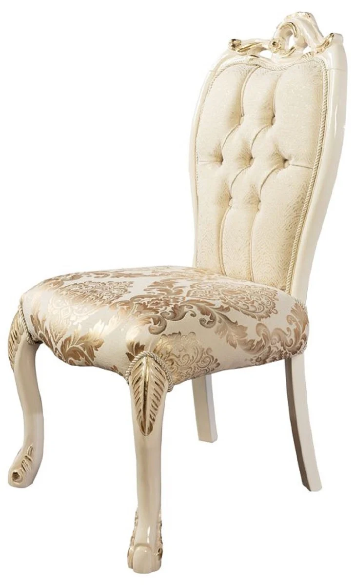 Luxury Baroque Dining Room Set White / Gold - 1 Baroque Dining Table & 6 Baroque Dining Chairs - Luxury Dining Room Furniture in Baroque Style - Magnificent Baroque Dining Room Furniture