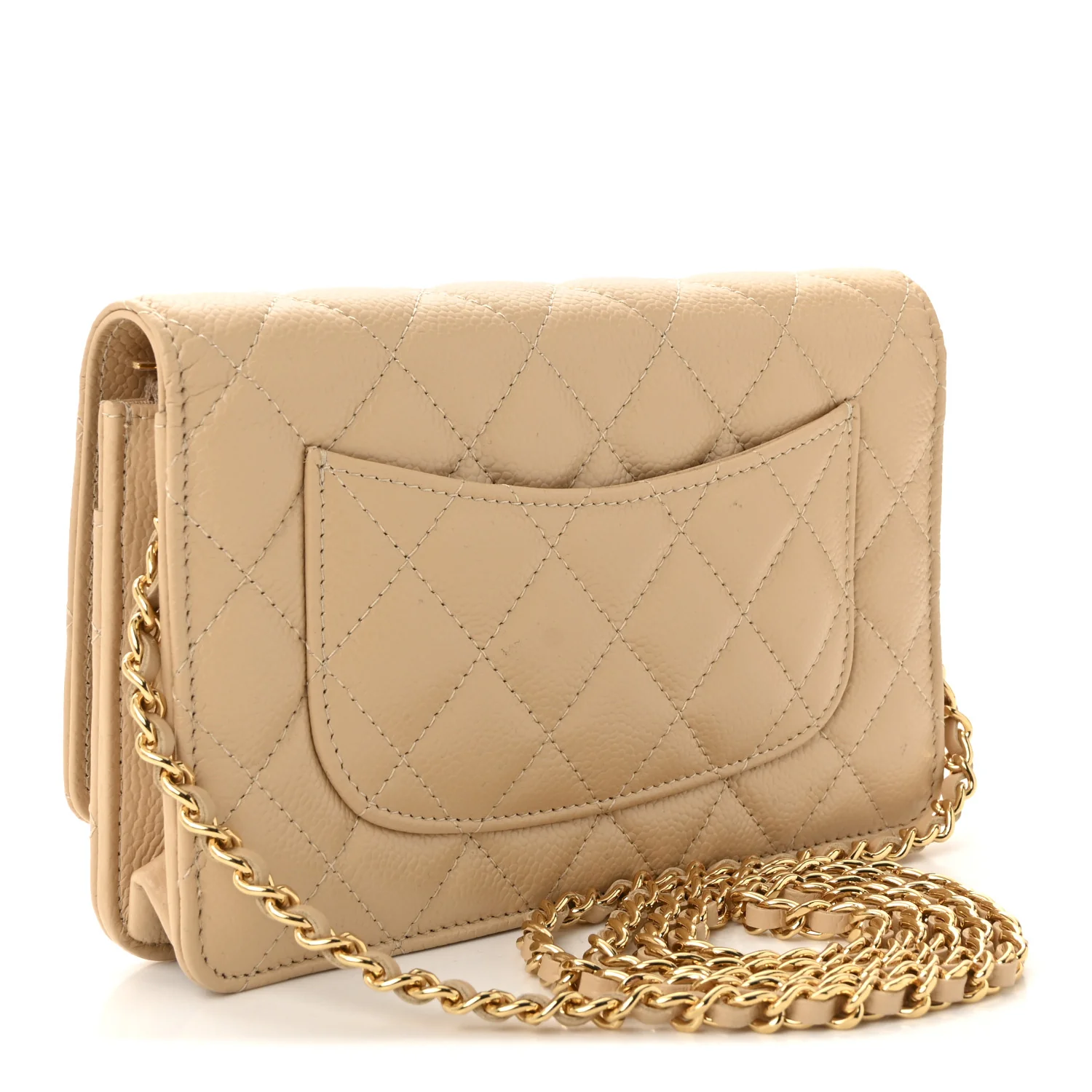 Caviar Quilted Wallet on Chain WOC Beige - Top Club