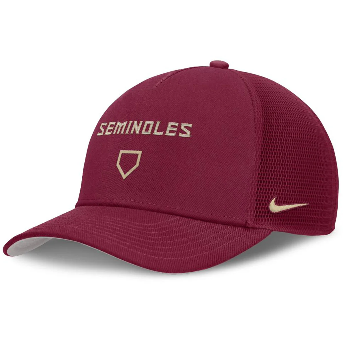 Nike Seminoles Homeplate Design Coach's Dri-fit Rise Adjustable Trucker Hat - Garnet - MoB Apparel