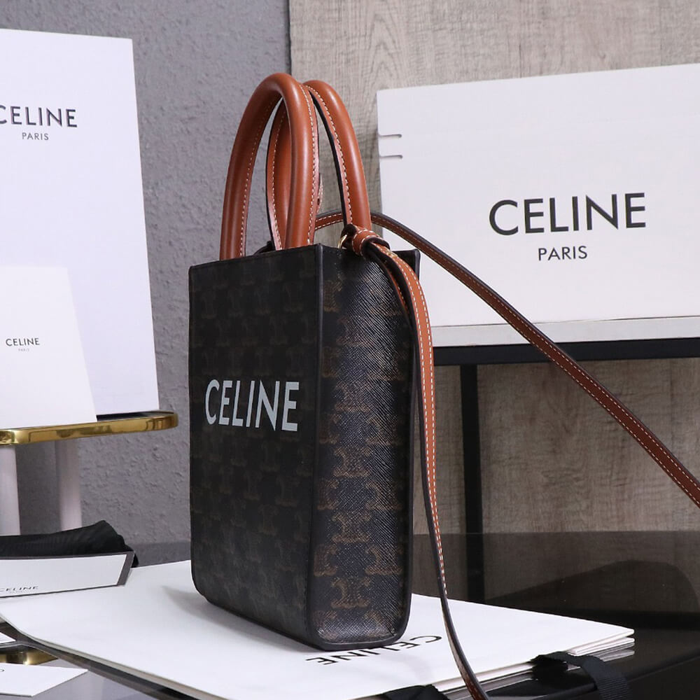 CELINE Mini Vertical Cabas IN Triomphe Canvas with Celine print - Top Club