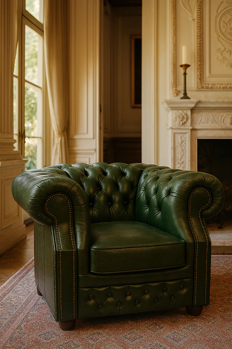 Luxury Chesterfield leather armchair green / dark brown 110 x H. 85 cm - Chesterfield genuine leather living room armchair - Chesterfield furniture - genuine leather furniture - luxury furniture