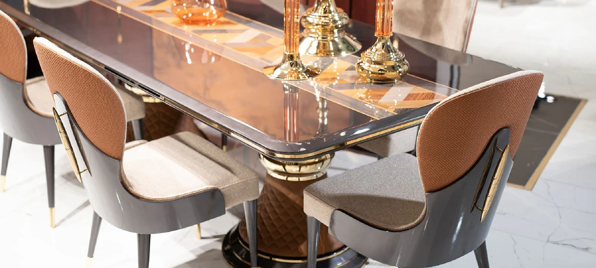 Luxury Art Deco Dining Chair Set of 6 Cream / Brown / Gray / Gold - Art Deco Kitchen Chairs - Luxury Art Deco Dining Room Furniture