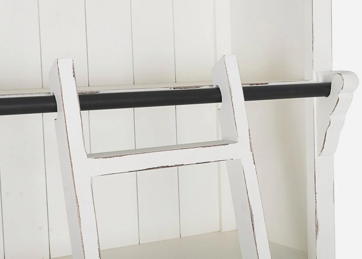 Country house style cabinet with ladder antique white 143.5 x 40.6 x H. 233.7 cm - bookcase - shelf cabinet - living room cabinet - office cabinet - country house style furniture