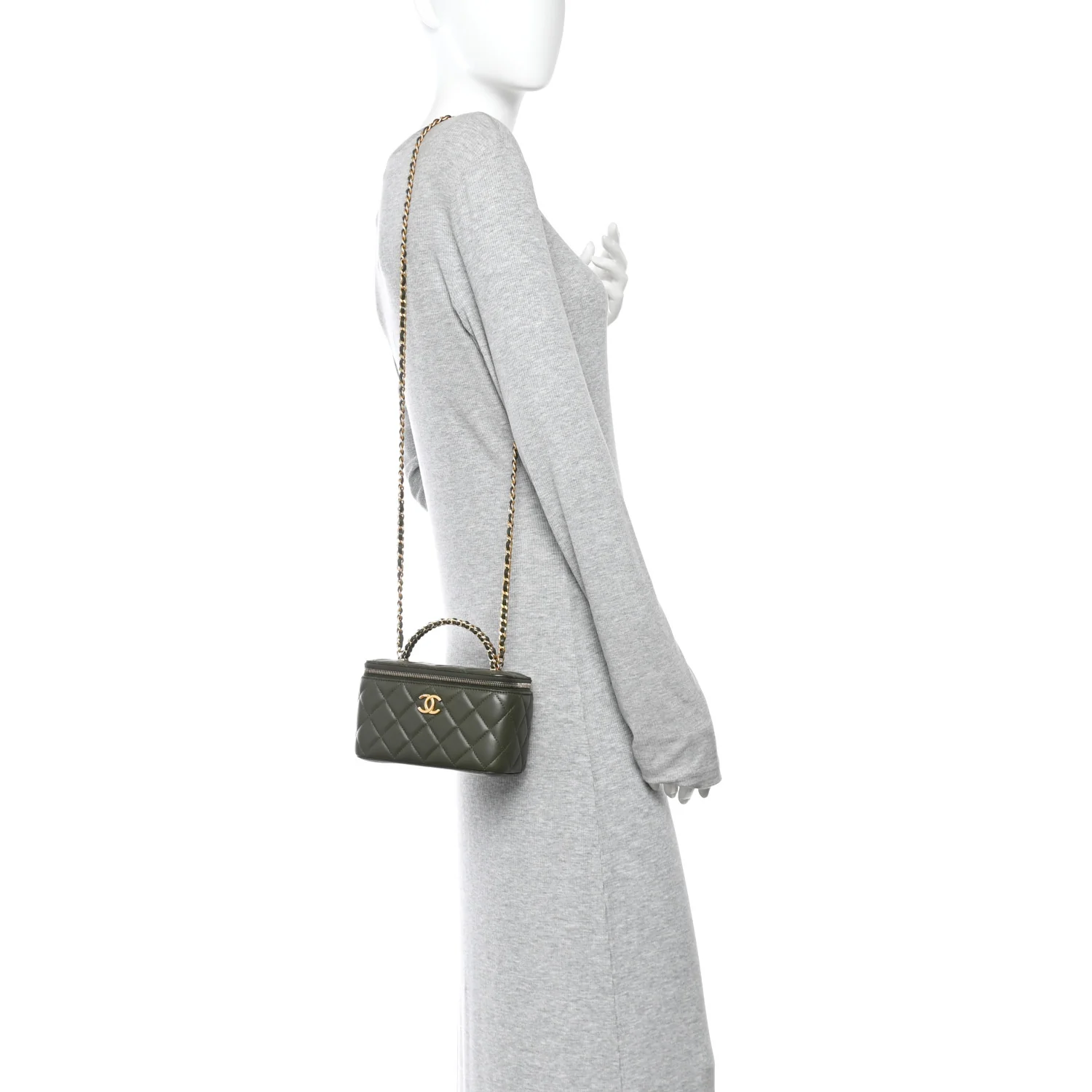 Lambskin Quilted Pick Me Up Vanity Case Khaki