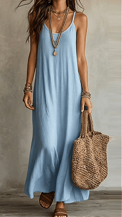 Women's Cotton‑blend Thin‑Strap U‑Neck Loose Maxi Dress - Nordfashionstorm - Women's Clothing, Fashion for You - Nordfashionstorm.com