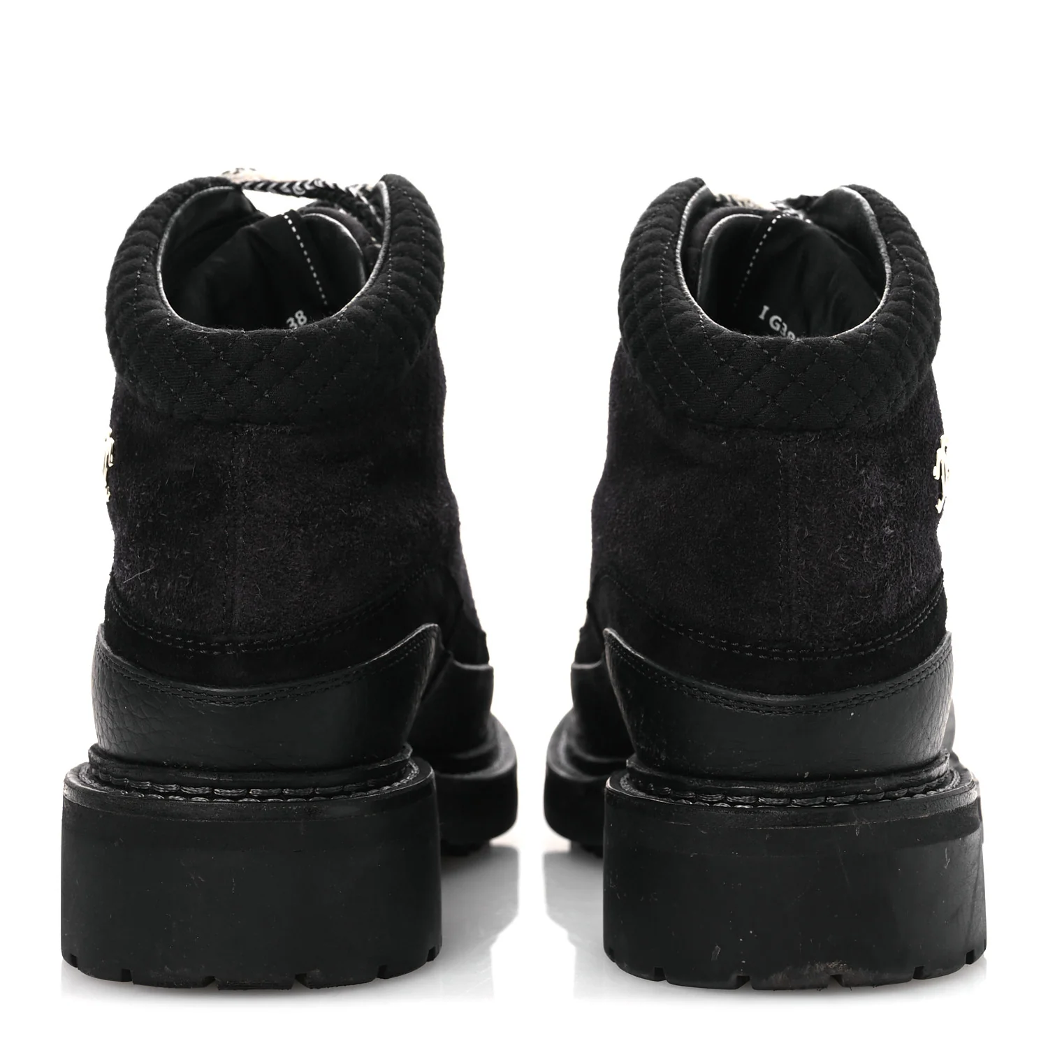 Suede Grained Calfskin CC Lace Up Boots 38 Black - Top Club
