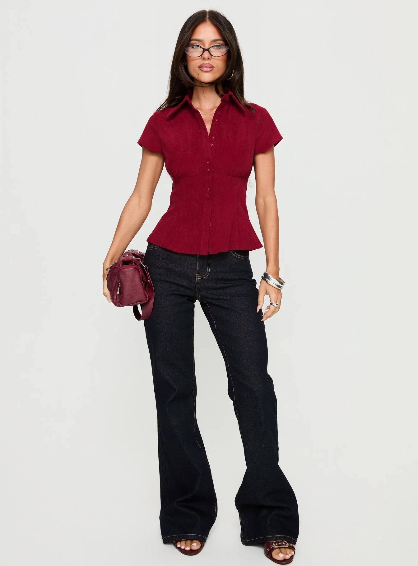 Cottesloe Cord Blouse Top Wine