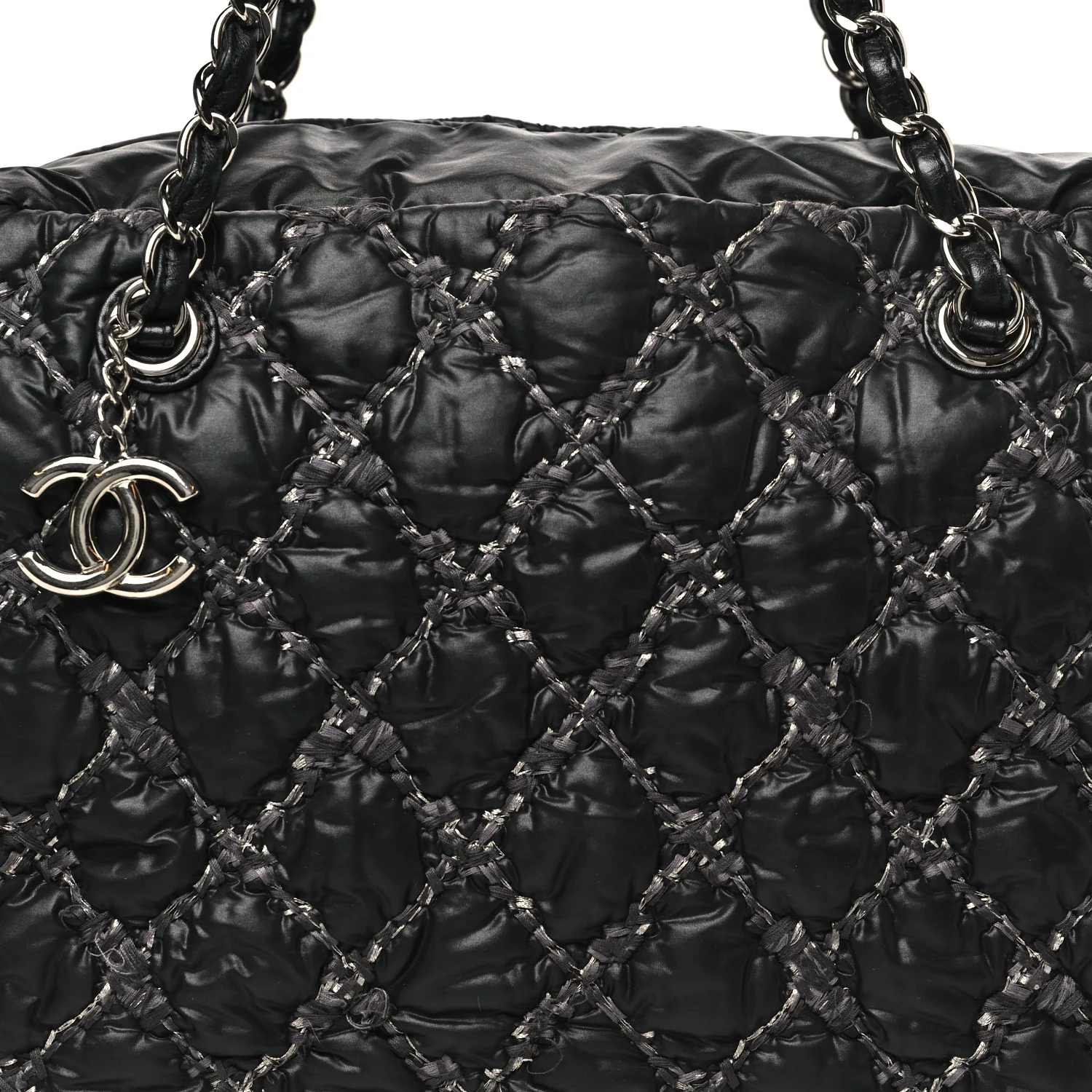Nylon Quilted Tweed Stitch Bubble Camera Case Black - Top Club