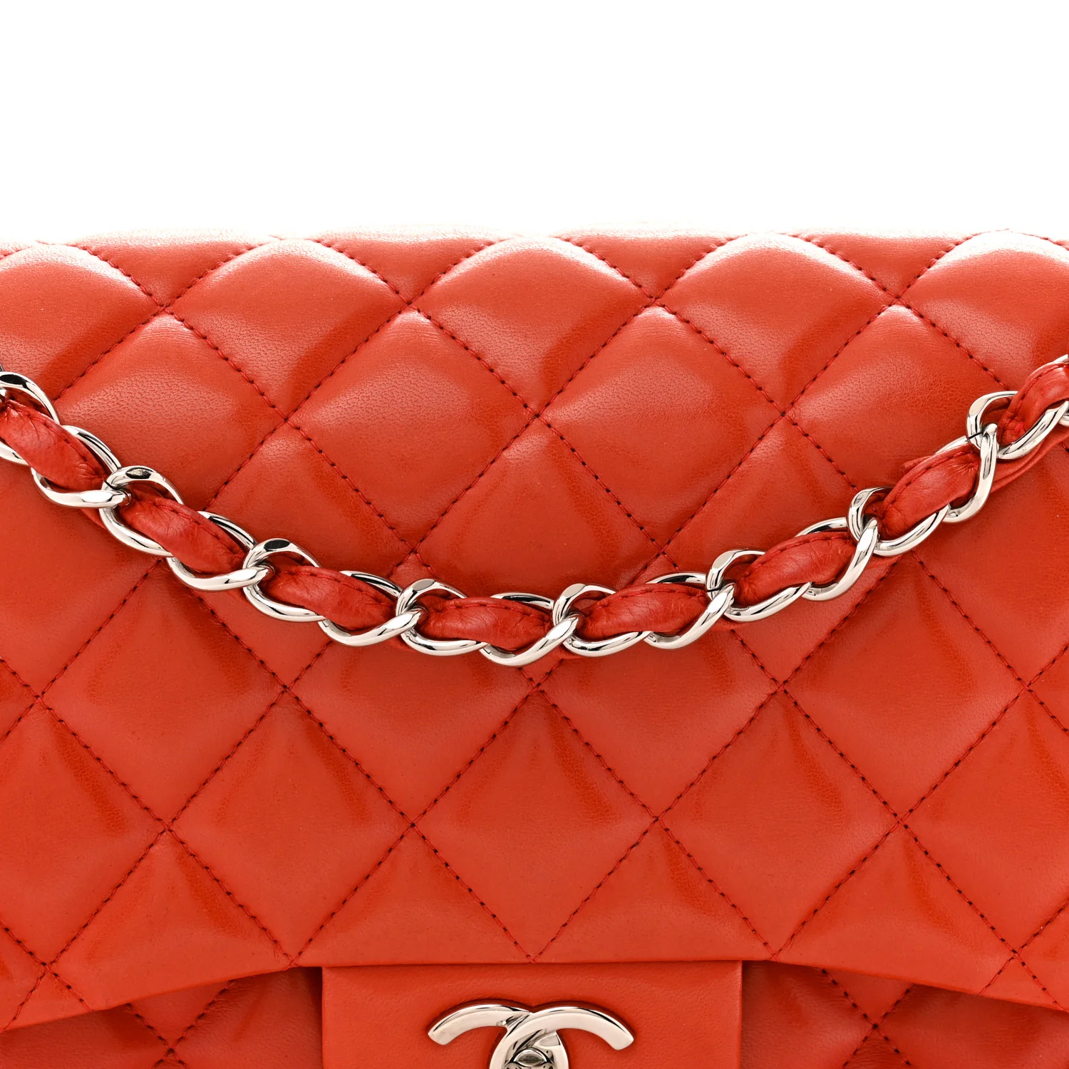 Lambskin Quilted Jumbo Double Flap Red - Top Club