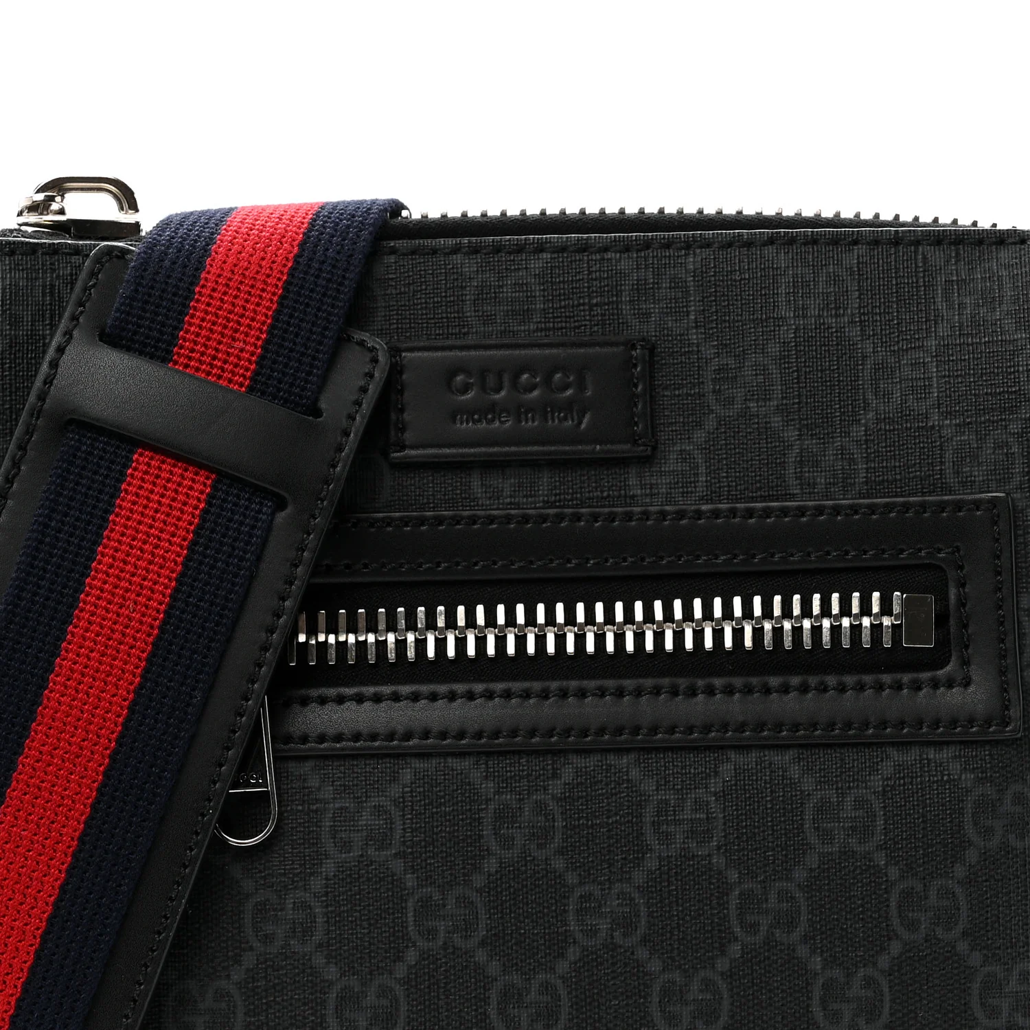 GG Supreme Monogram Web Small Flat Messenger Bag Black Grey - Top Club