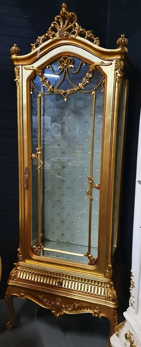 Baroque display cabinet gold - Baroque display cabinet with glass door and drawer - Baroque living room furniture - noble and magnificent