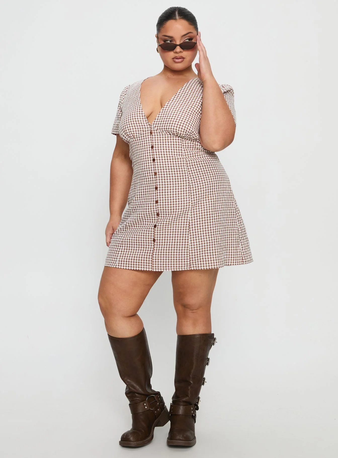 Loveliness Playsuit Brown Check Curve