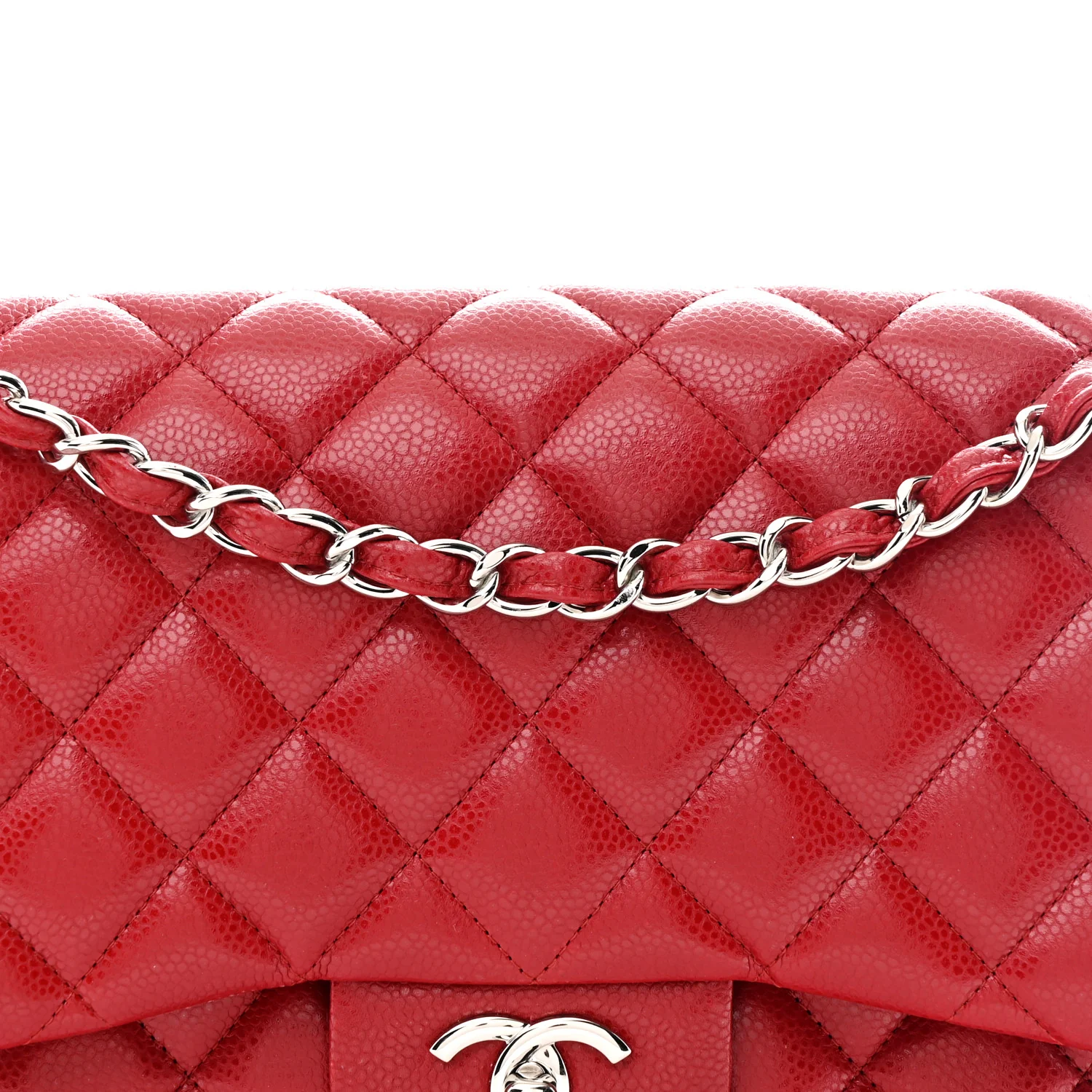 Caviar Quilted Jumbo Double Flap Red - Top Club