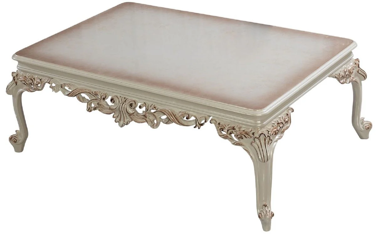 Luxury Baroque Coffee Table Cream White / Copper - Rectangular Baroque Style Living Room Table - Baroque Style Living Room Furniture - Baroque Furniture - Luxury Furniture in Baroque Style