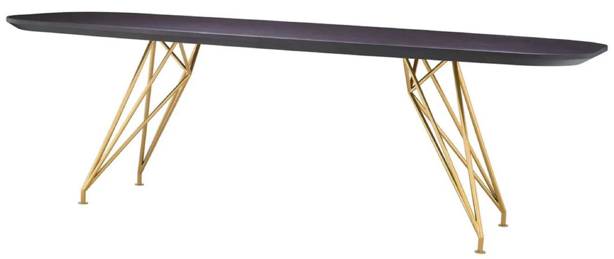 Luxury dining table black gray / brass 240 x 99.5 x H. 76.5 cm - Rectangular kitchen table with solid wood table top - Dining room furniture - Kitchen furniture - Luxury furniture - Luxury furnishings