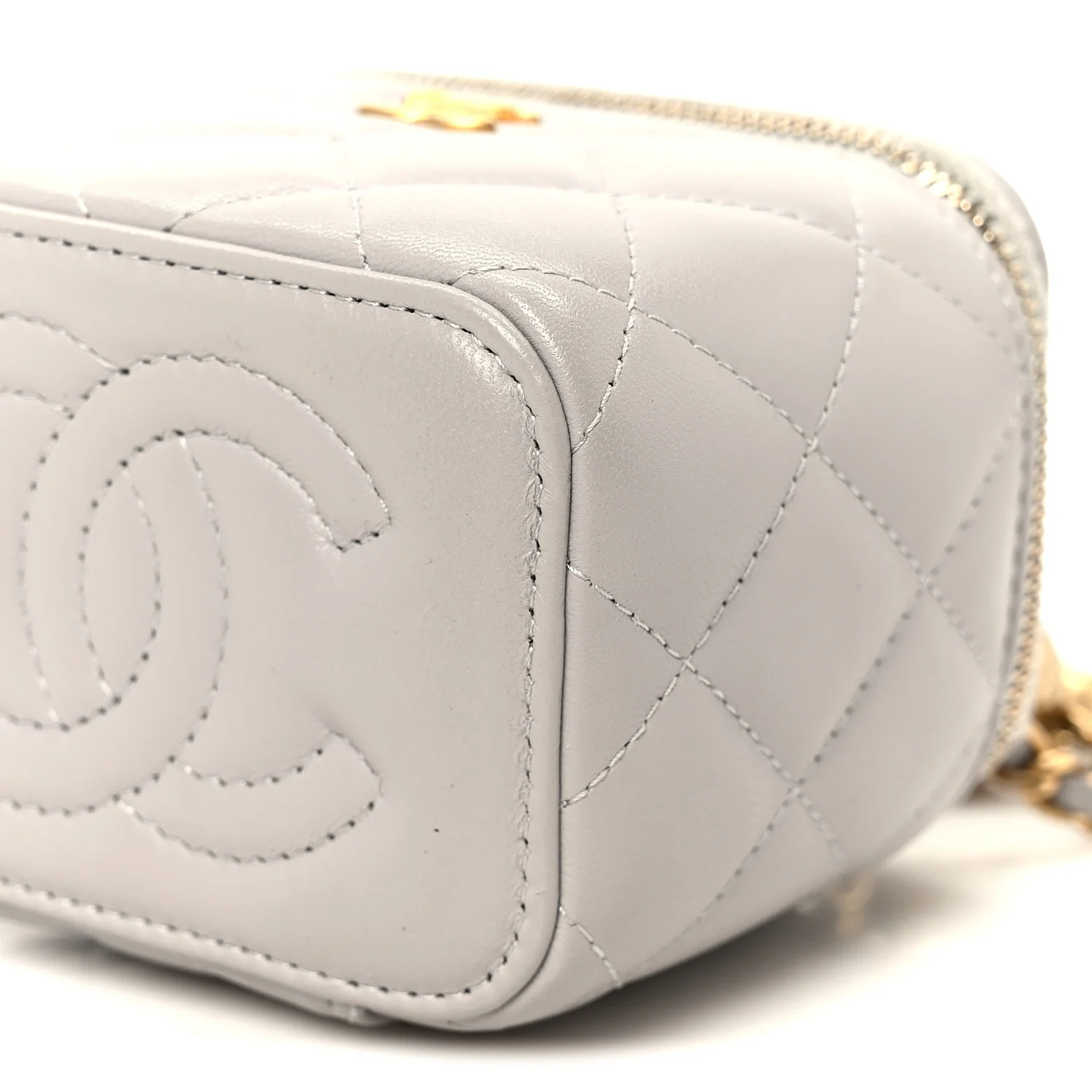 Lambskin Quilted Pearl Crush Mini Vanity Case With Chain Grey - Top Club