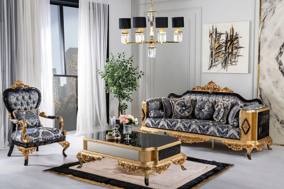 Luxury baroque coffee table black / gold - solid wood living room table in baroque style - baroque style living room furniture - baroque furniture - baroque furnishings - luxury furniture in baroque style