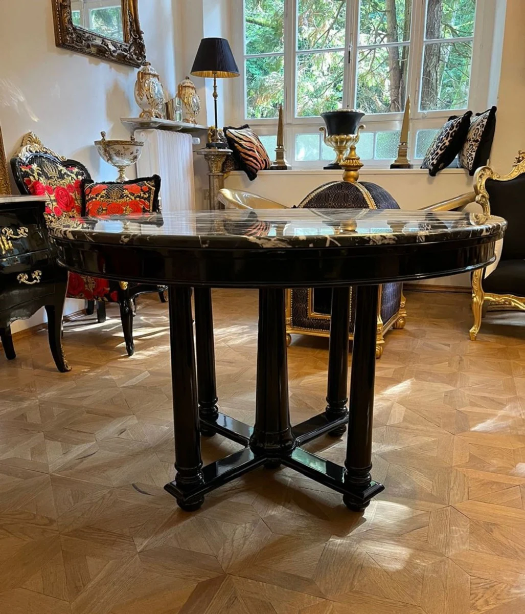 Luxury dining table black Ø 120 x H. 80 cm - Round solid wood kitchen table with marble top - Dining room furniture - Luxury furniture