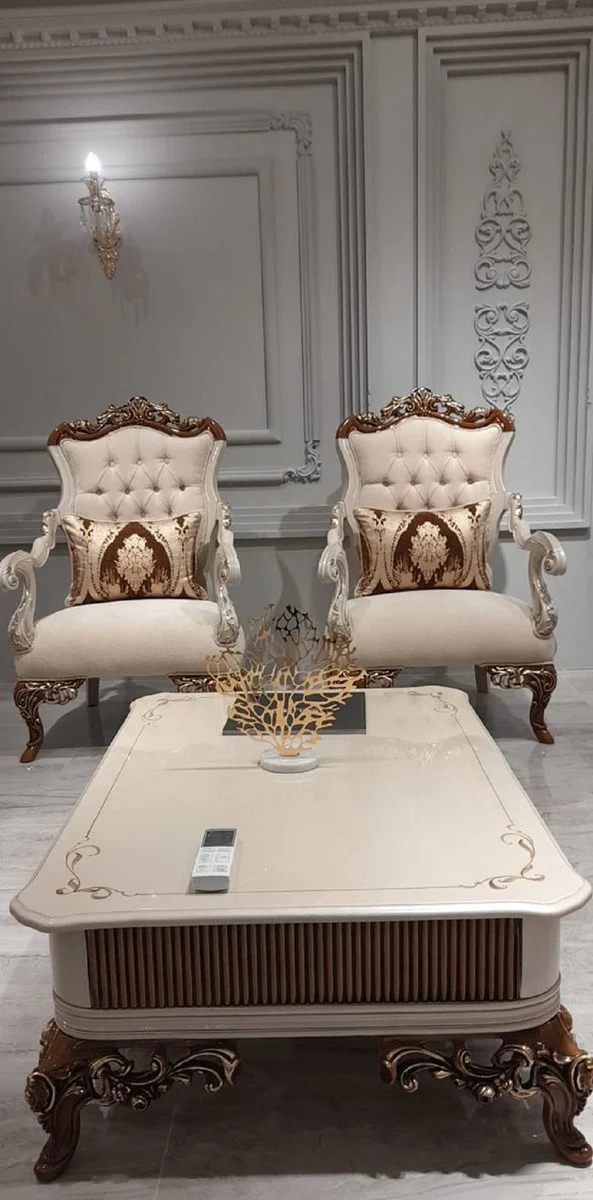 Luxury baroque coffee table beige / gray / brown / gold - magnificent solid wood living room table in baroque style - baroque living room furniture - noble & magnificent