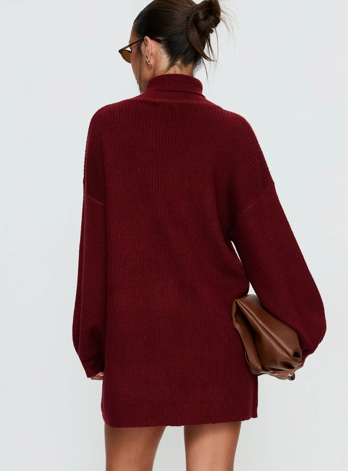 Coleena Long Sleeve Knit Mini Dress Burgundy