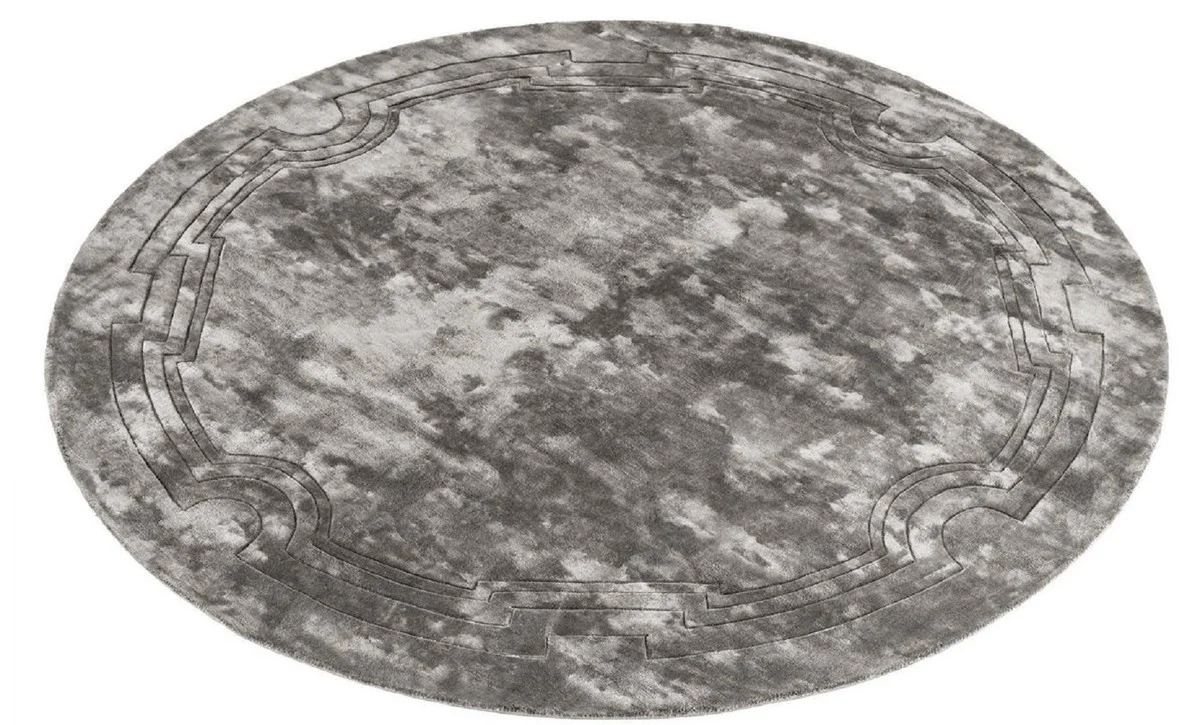 Luxury viscose rug gray Ø 280 cm - handwoven round living room rug - luxury quality