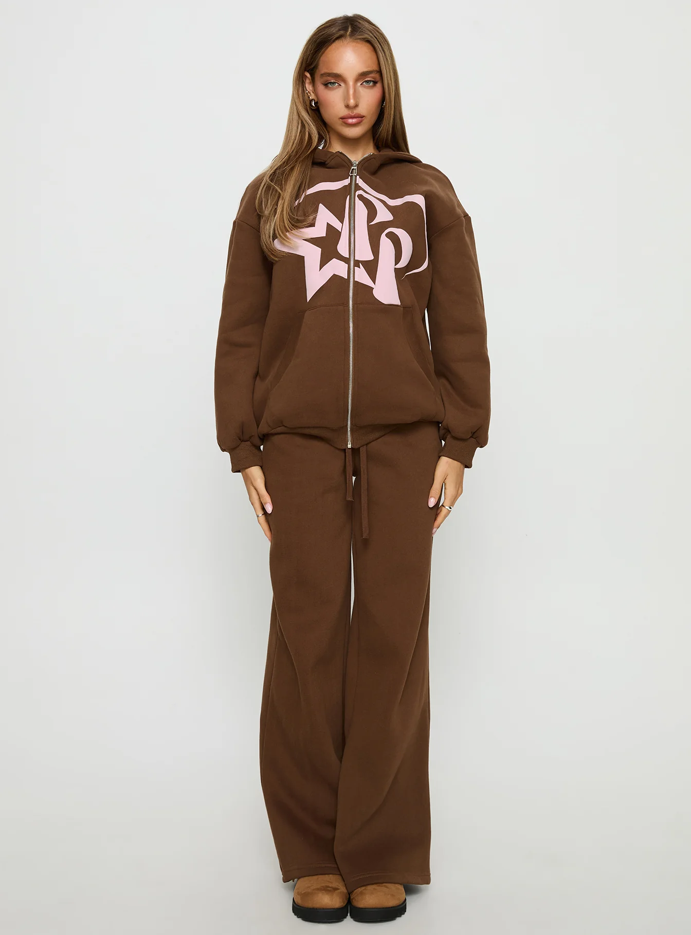 Princess Polly Stargirl Wide Leg Sweat Pants Brown