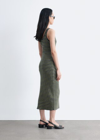 & Other Stories STRIPED RIB-KNIT MIDI DRESS