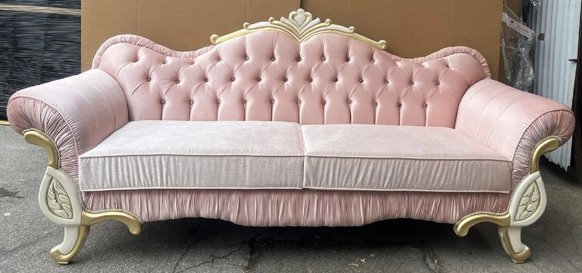 Luxury baroque sofa pink / cream / gold - baroque style living room sofa with rhinestones - luxury living room furniture in baroque style - baroque furniture - baroque furnishings