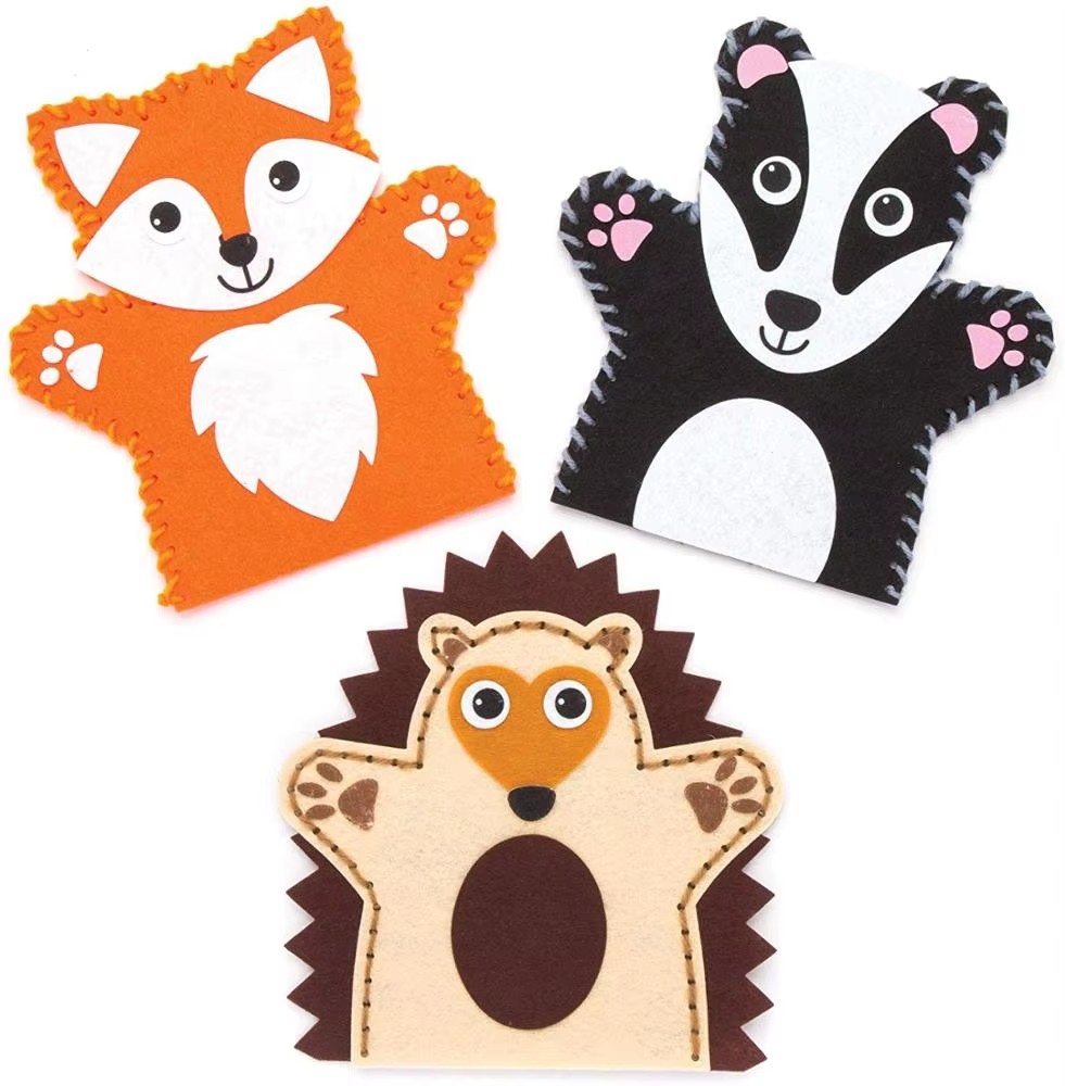 Custom Made 3pcs Durable Non Woven Modern Hand Puppet Kits for Kids' Emotional Animal Story Play Birthday/Halloween Toy
