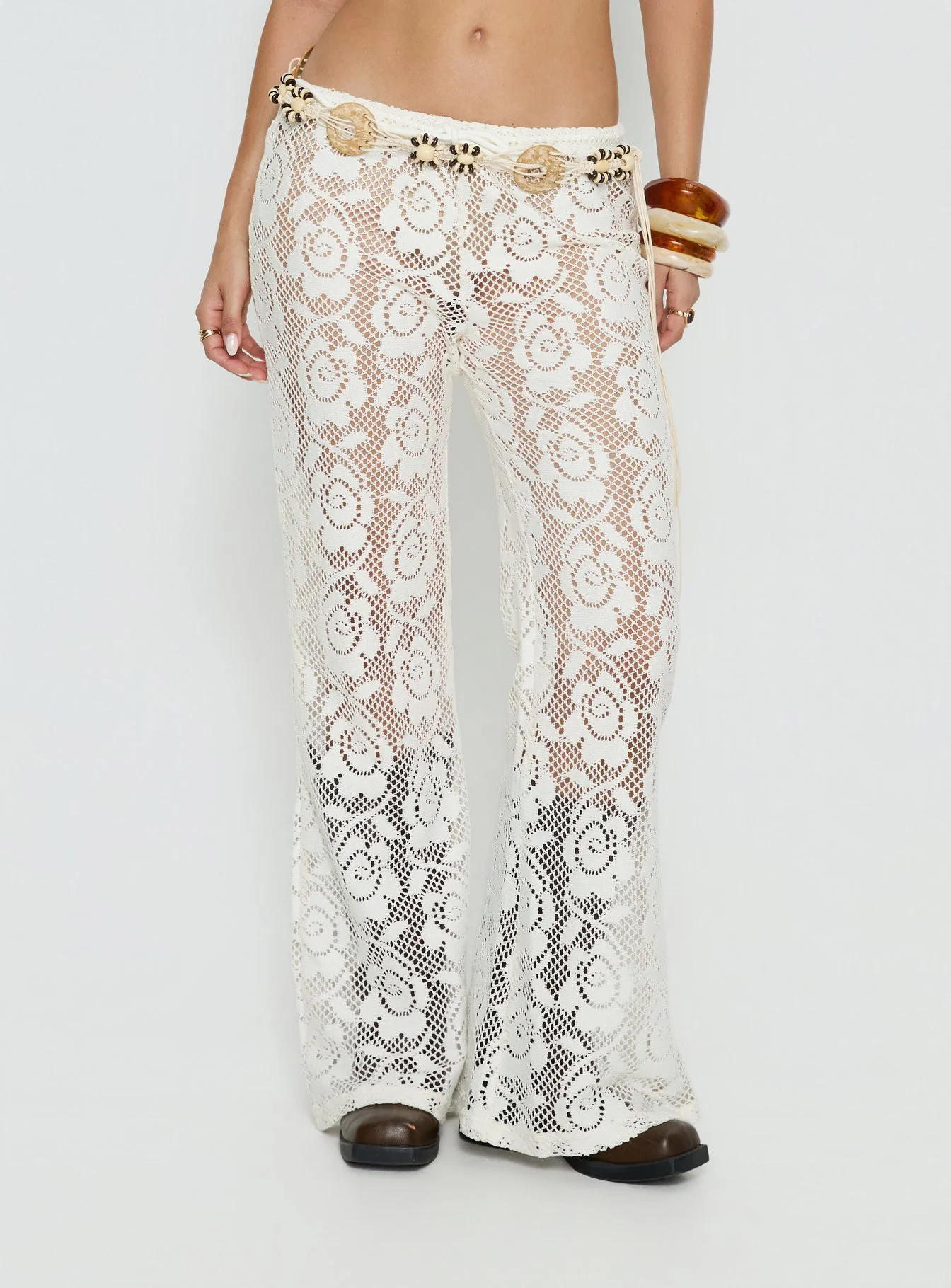 Rosadonna Lace Flare Pants Cream