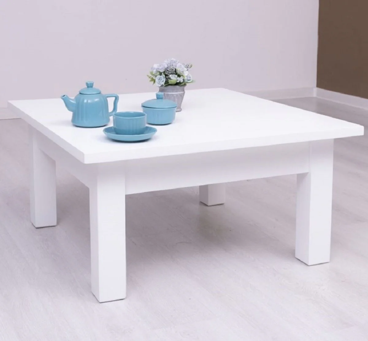 Country house style coffee table white 90 x 90 x H. 45 cm - solid wood living room table - living room furniture in country house style