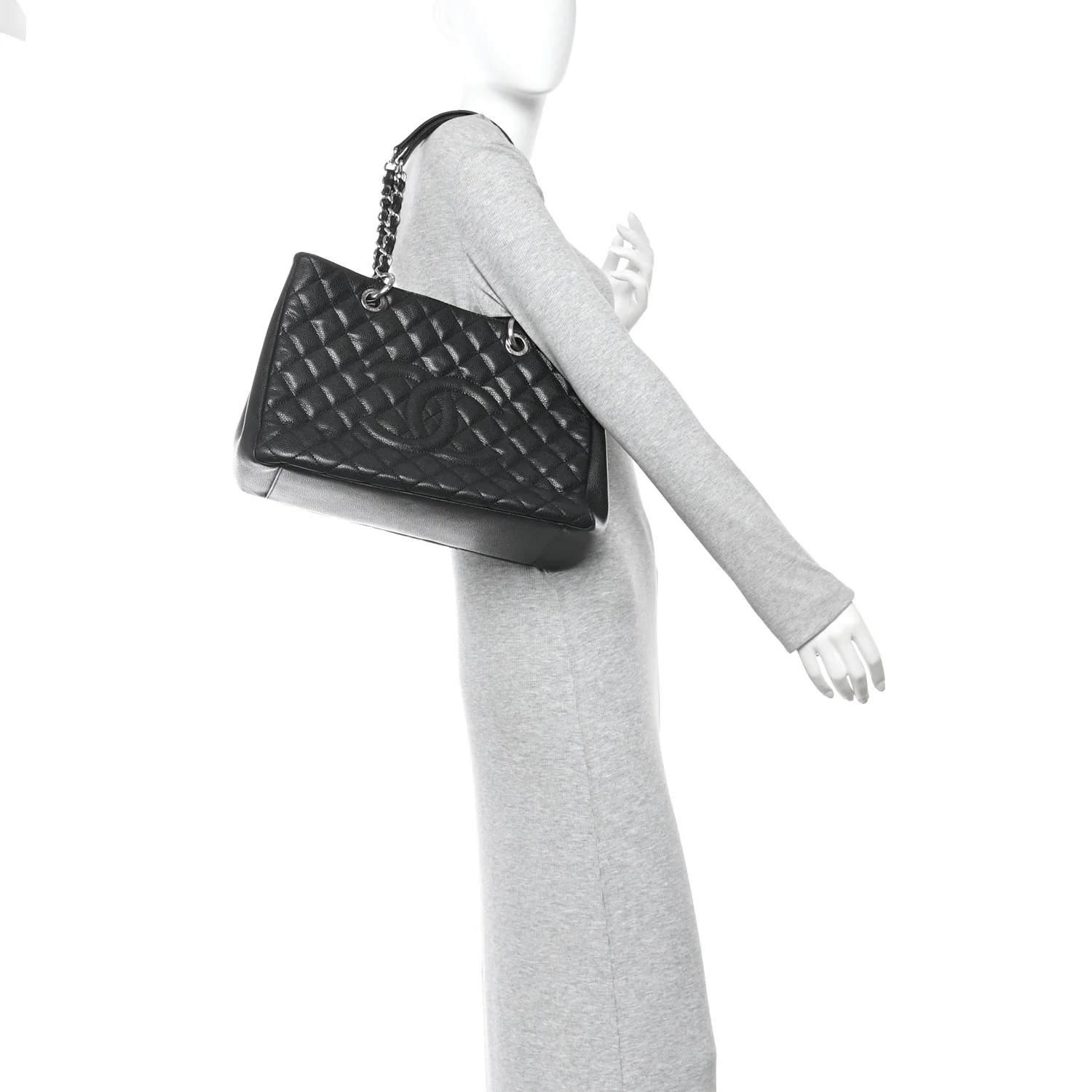 Caviar Quilted Grand Shopping Tote GST Black