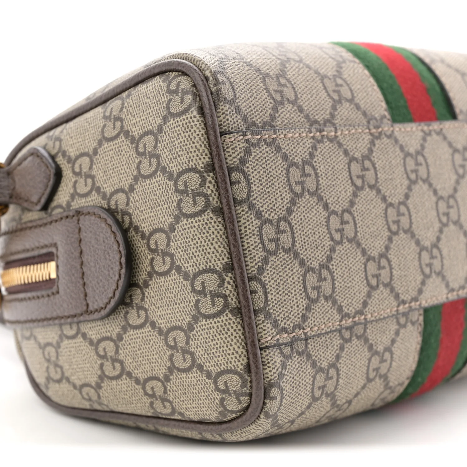 GG Supreme Monogram Textured Dollar Calfskin Web Mini Ophidia Top Handle Bag Beige Ebony New Acero - Top Club