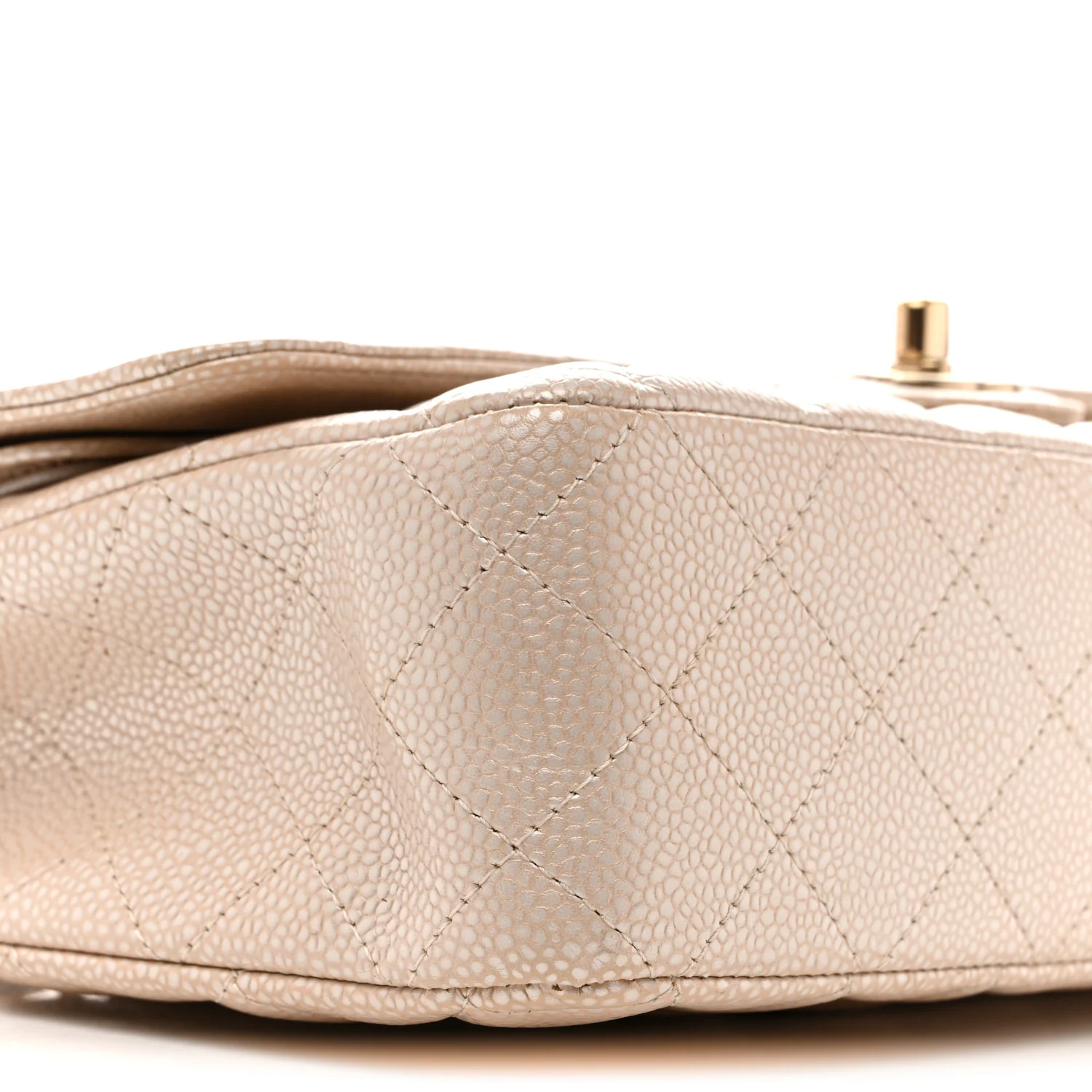 Pearly Caviar Quilted Medium Double Flap Light Beige - Top Club