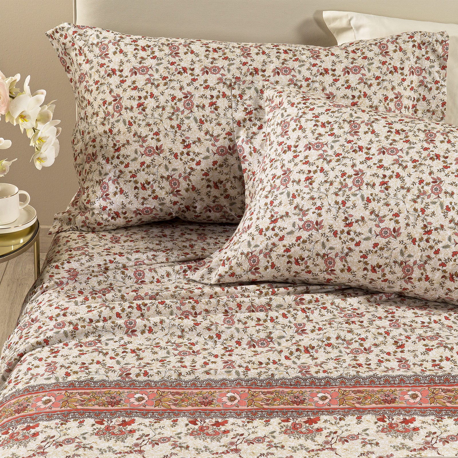 Complete cotton sheets Tuscany Coral Damage Caleffi